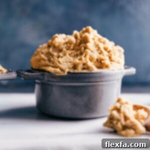 Delicious edible peanut butter cookie dough in a bowl.