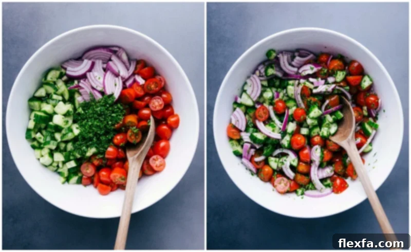 Freshly prepared vegetable salad as a filling to the recipe.