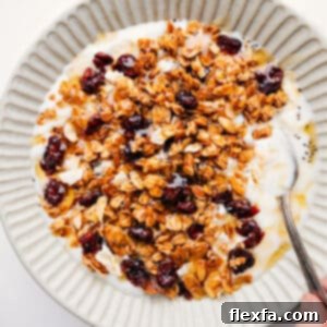 A bowl of crunchy Honey Almond Granola, ready to be enjoyed as a wholesome snack or breakfast topping.
