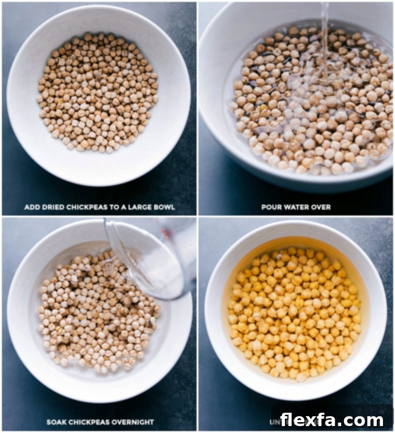 Chickpeas being prepped, soaking overnight in preparation for this recipe.