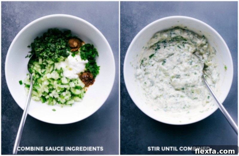 Preparing Raita - Creamy and Refreshing Making raita by combining the ingredients and stirring until combined.