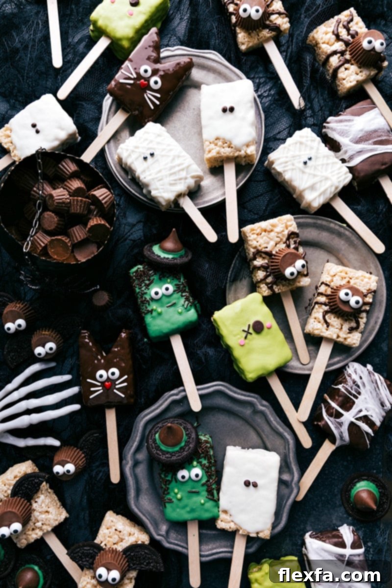 Halloween Delights - Adorable and Delicious Halloween Rice Krispies Treats Assortment An assortment of Halloween Rice Krispies Treats, decorated in fun and spooky designs.