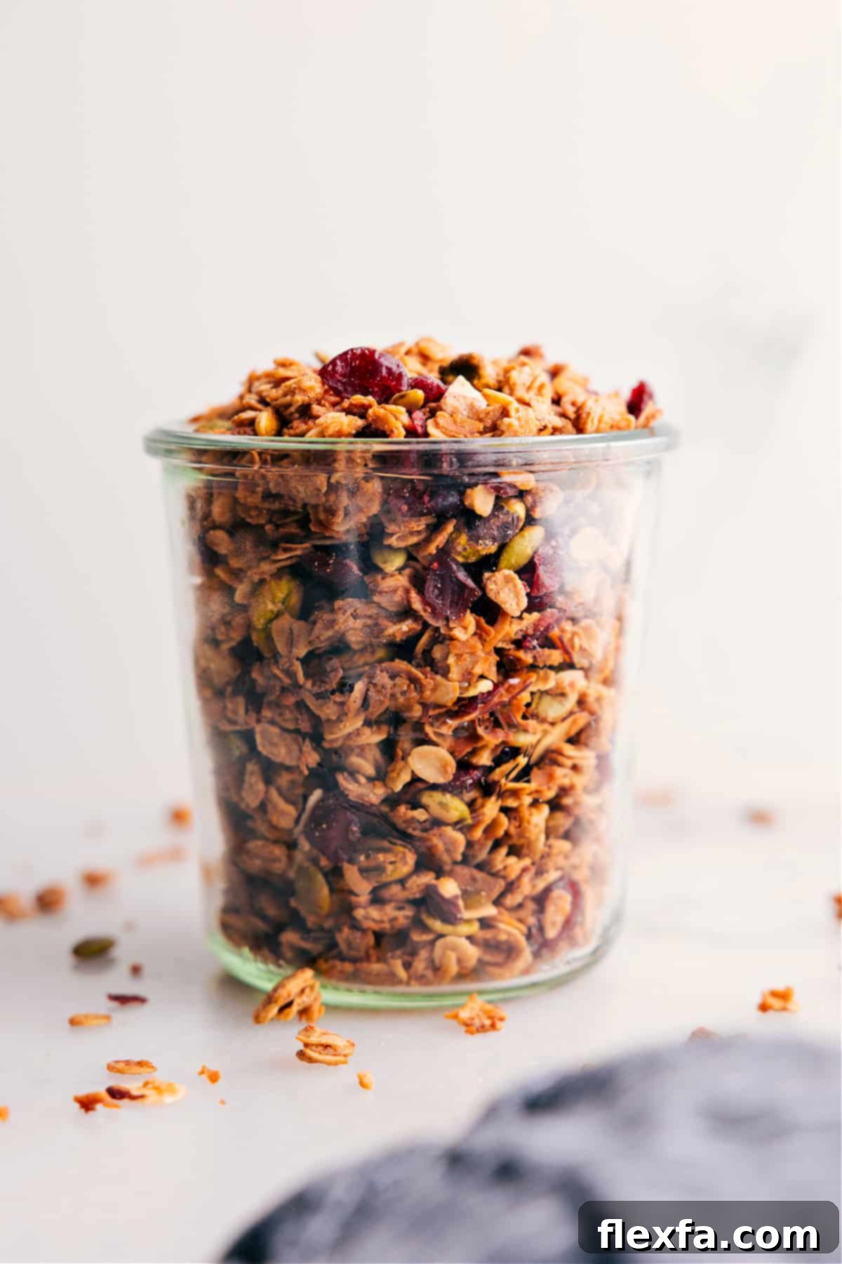 Homemade granola packed in a jar, ready to enjoy.