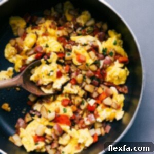 A savory egg skillet hot and ready for serving.