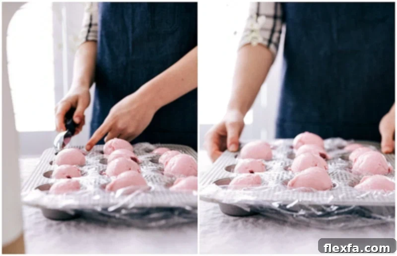 Close-up photo showing scoops of raspberry sherbet, a key ingredient for a delicious Sherbet Punch.