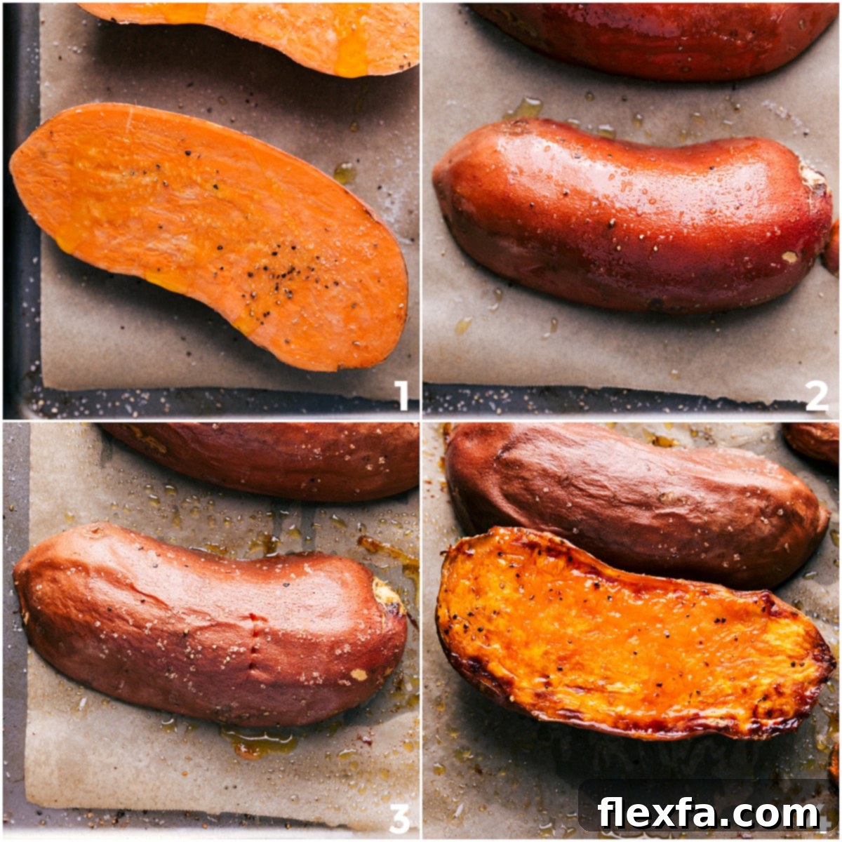 How To Make Taco Stuffed Sweet Potatoes The sweet potatoes are roasted in the oven, cut in half and placed open side down, creating a caramelized, flavorful interior.