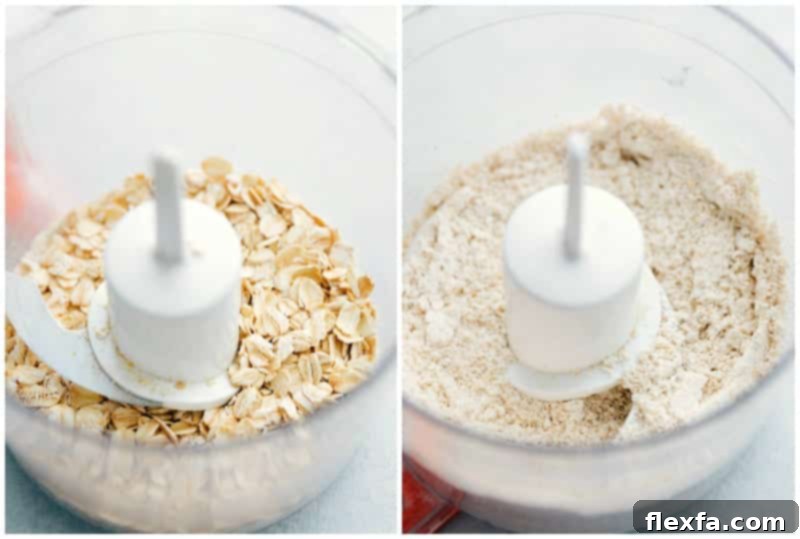 Making Oat Flour by Blending Oats Creating oat flour for the gluten free pumpkin cake recipe, blending oats into a fine powder.