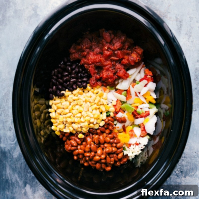 All ingredients for Crockpot Quinoa laid out and ready for the slow cooker