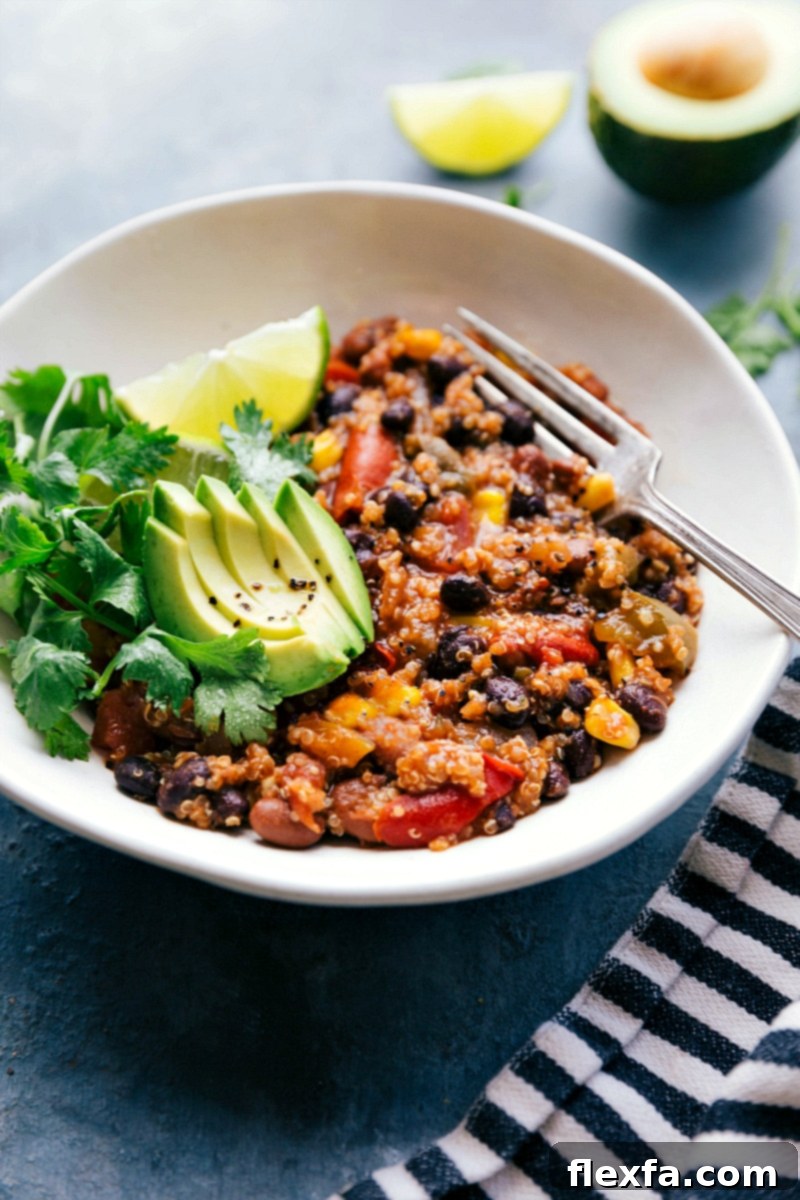 A bowl of the completed Crockpot Quinoa, ready to be enjoyed with fresh toppings.