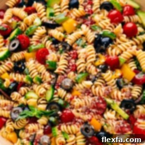 Pasta Salad in a bowl ready to be enjoyed.