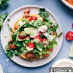 Zesty Bean Tostadas 3 Bean Tostadas with avocado, pinto beans, and fresh toppings.