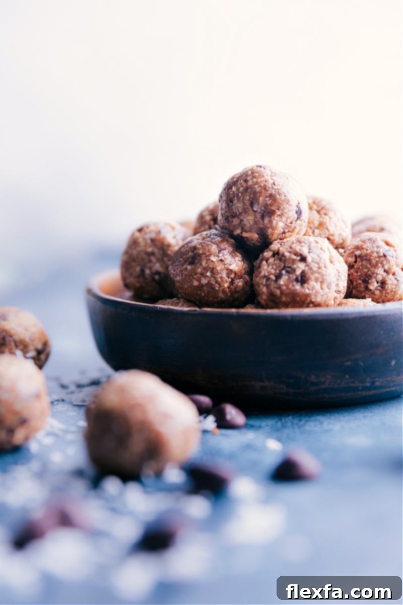 A beautifully arranged bowl of Oatmeal Energy Balls, highlighting their wholesome ingredients and inviting texture. Perfect for a healthy snack.