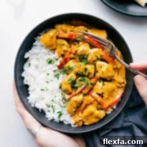 Delicious Coconut Chicken Curry served with rice.
