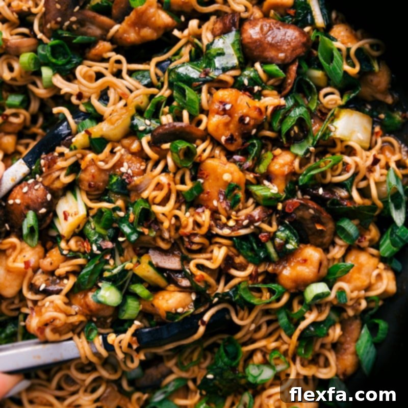 Up close overhead image of the General Tso Ramen