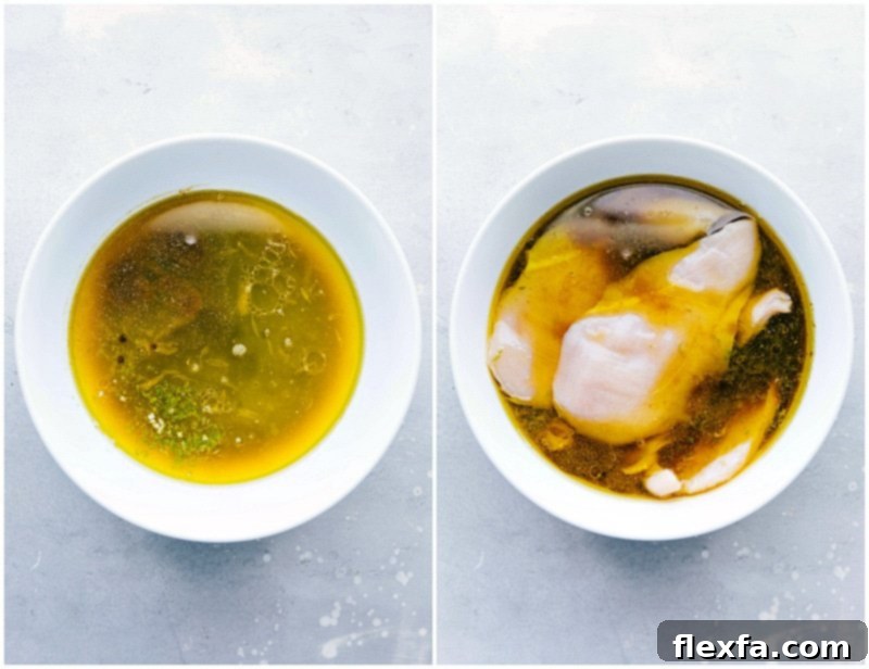 A bowl containing the marinade with meat immersed in it, highlighting the marinating process that enhances the flavor.