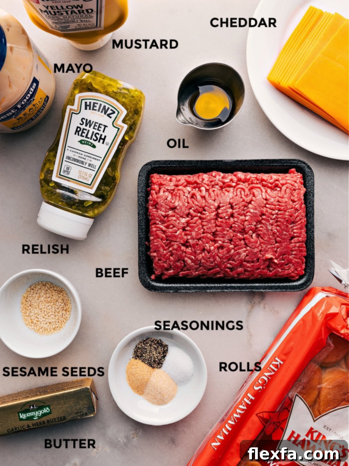 All ingredients prepped for easy cheeseburger slider preparation