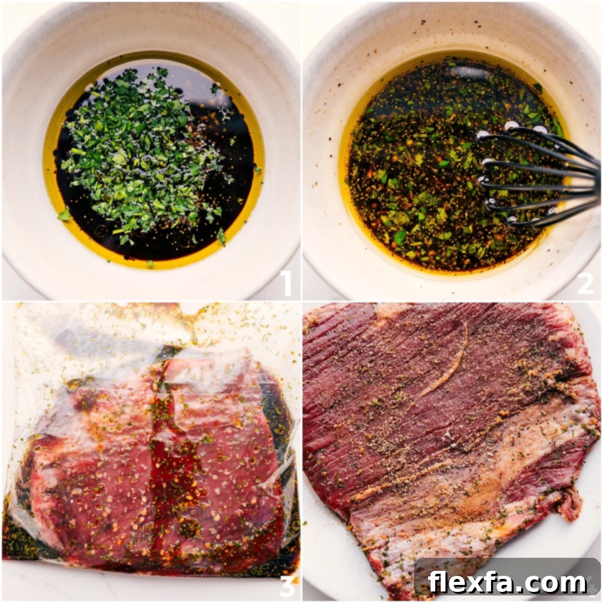 Whisking together the marinade ingredients for the London Broil recipe.