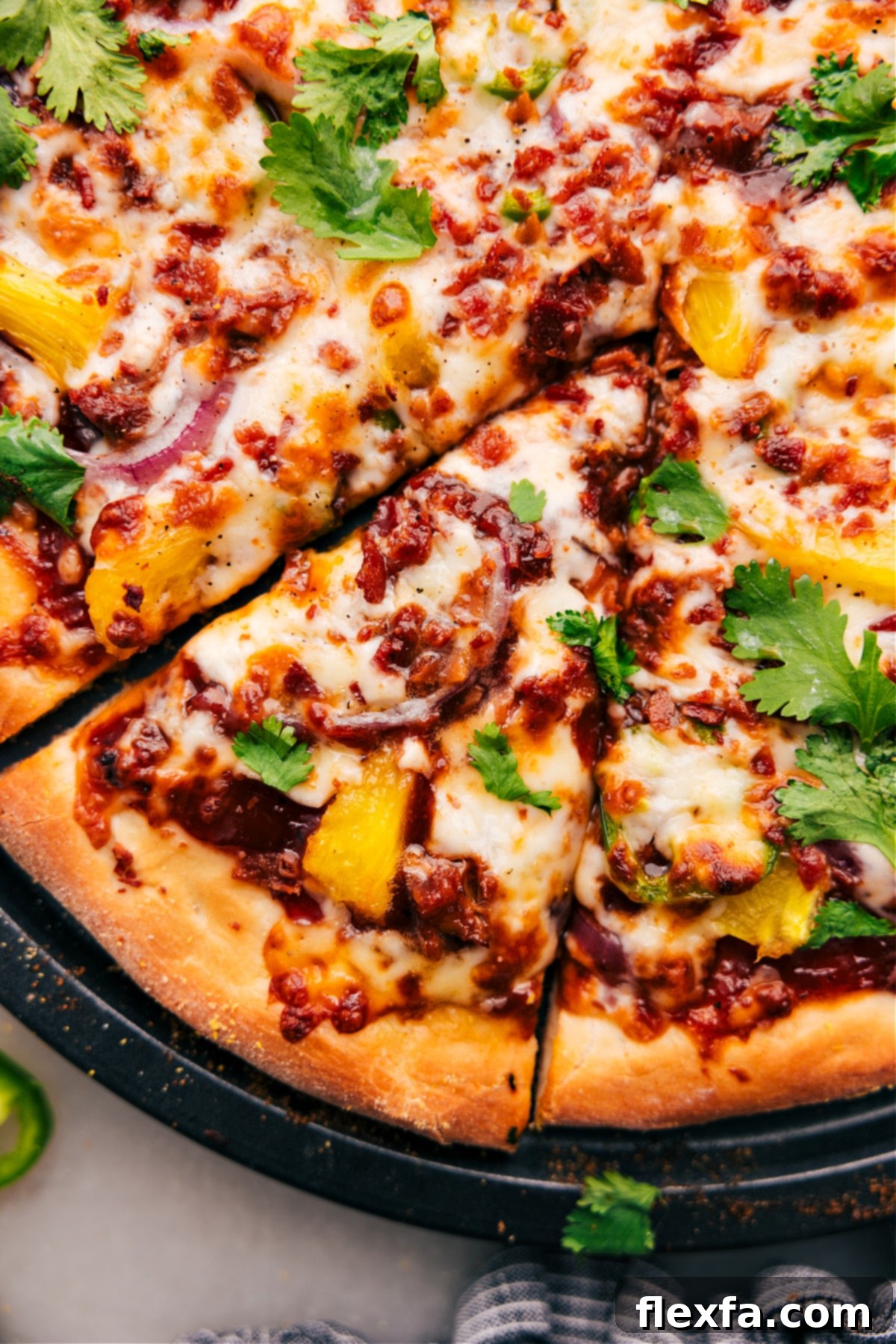 Freshly baked BBQ Chicken Pizza with cilantro