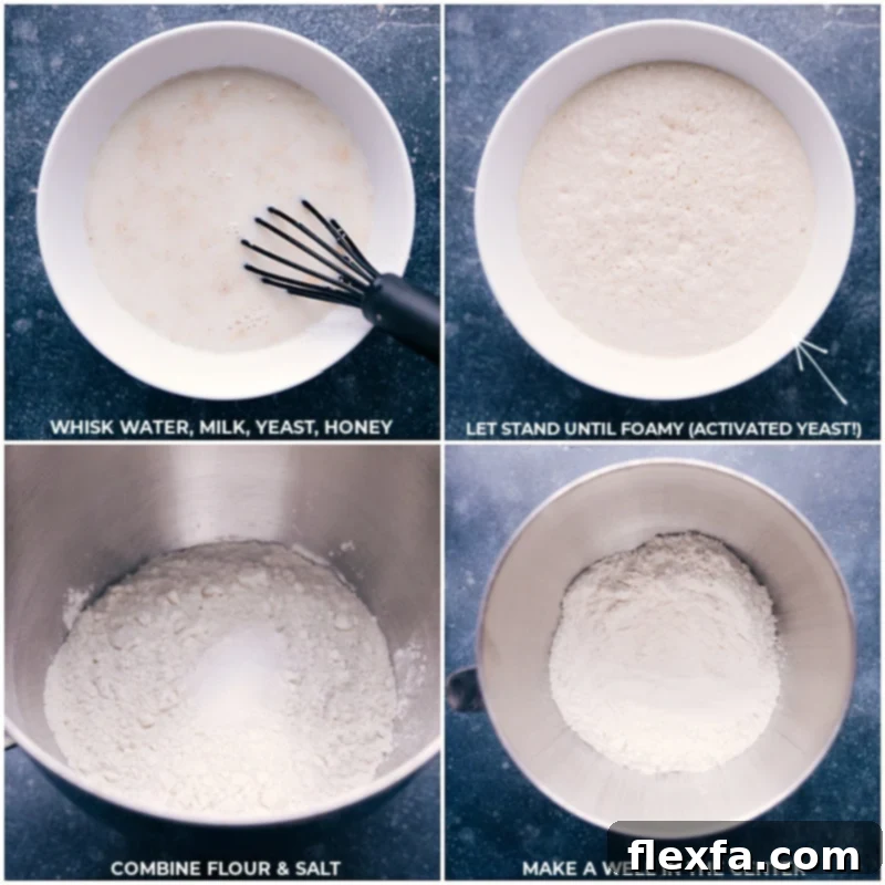Ingredients for Pretzel Bites: water, milk, yeast, honey, flour, salt, butter, baking soda