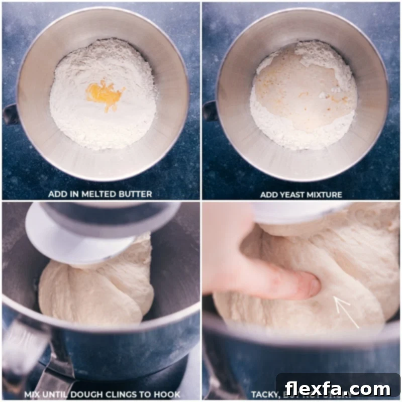 Mixing yeast, milk, and butter mixture for pretzel bites