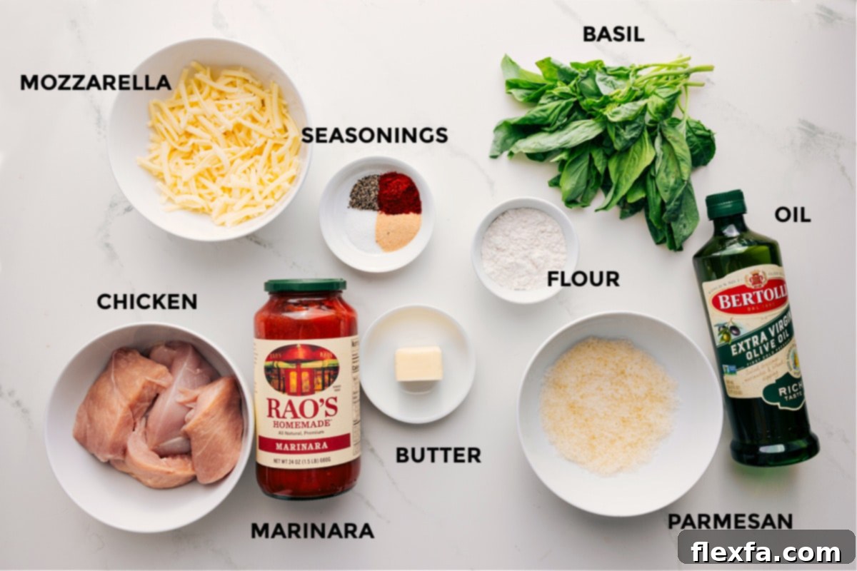 Ingredients In Parmesan Chicken Recipe All the fresh ingredients for the Parmesan Chicken Recipe, prepped and ready to go.