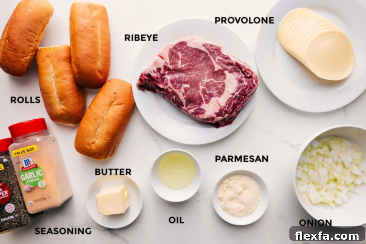 Ingredients for Philly Cheesesteak