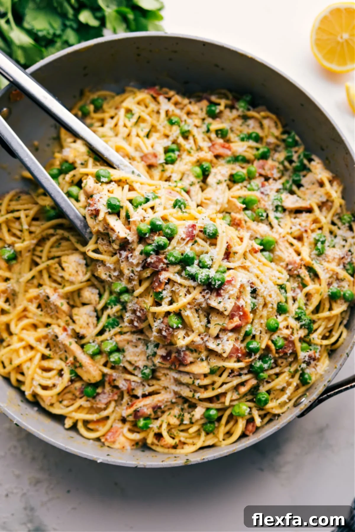 Delicious Chicken Carbonara served in a bowl