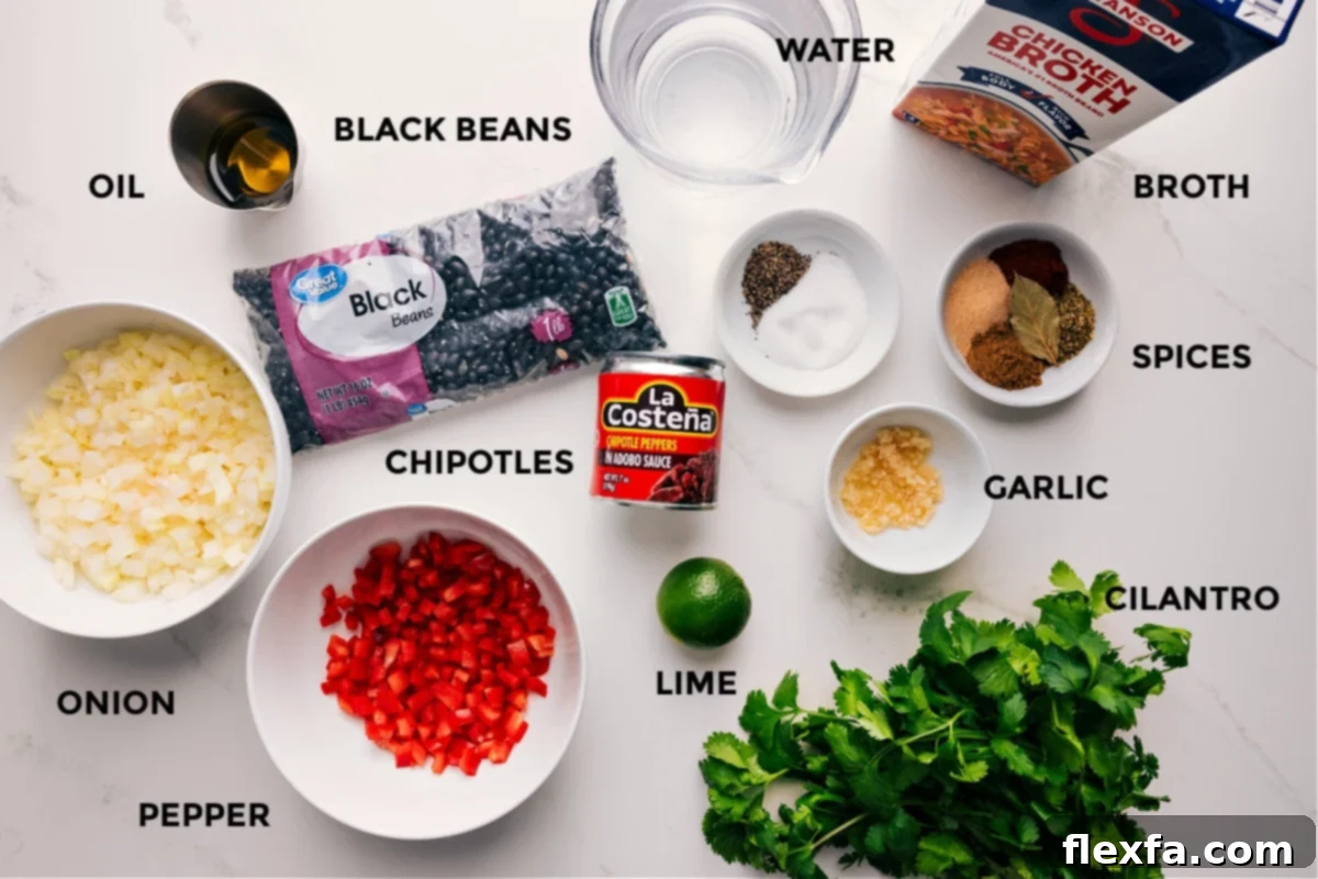 Ingredients for homemade black beans recipe