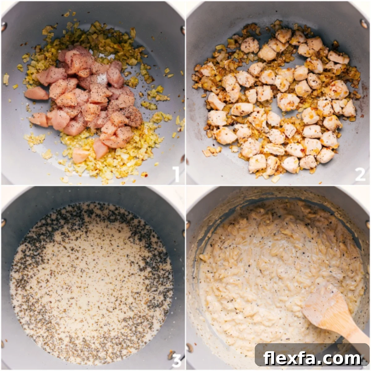 Sautéing onion, garlic, and chicken