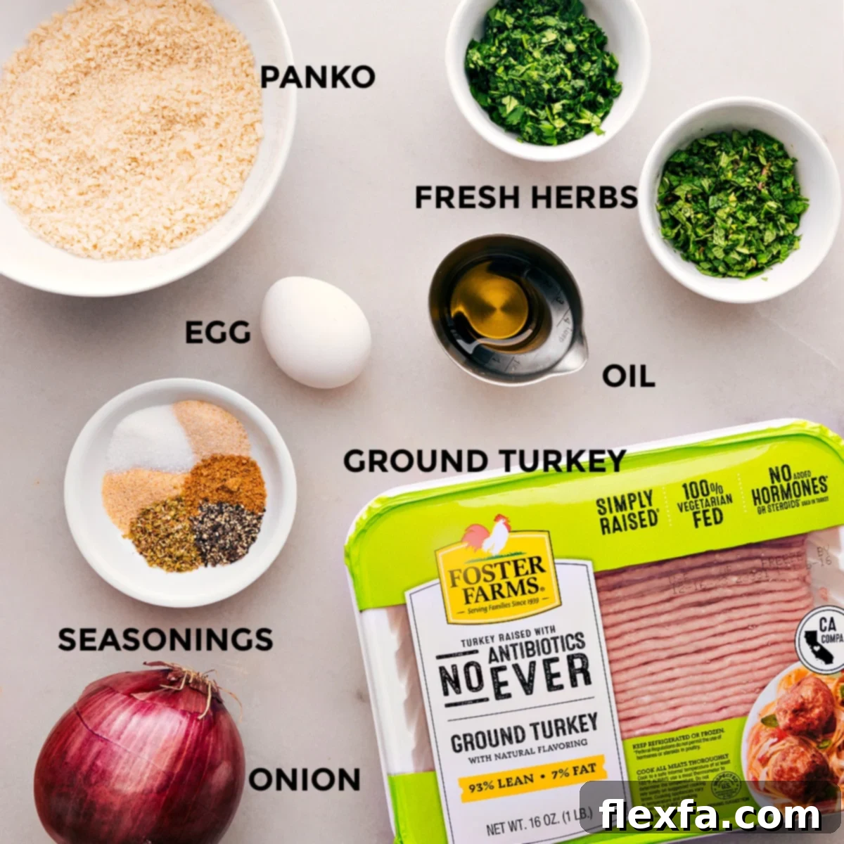 Ingredients for Greek Turkey Meatballs.