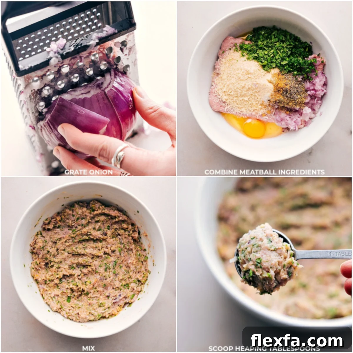 Mixing Greek Turkey Meatball ingredients.