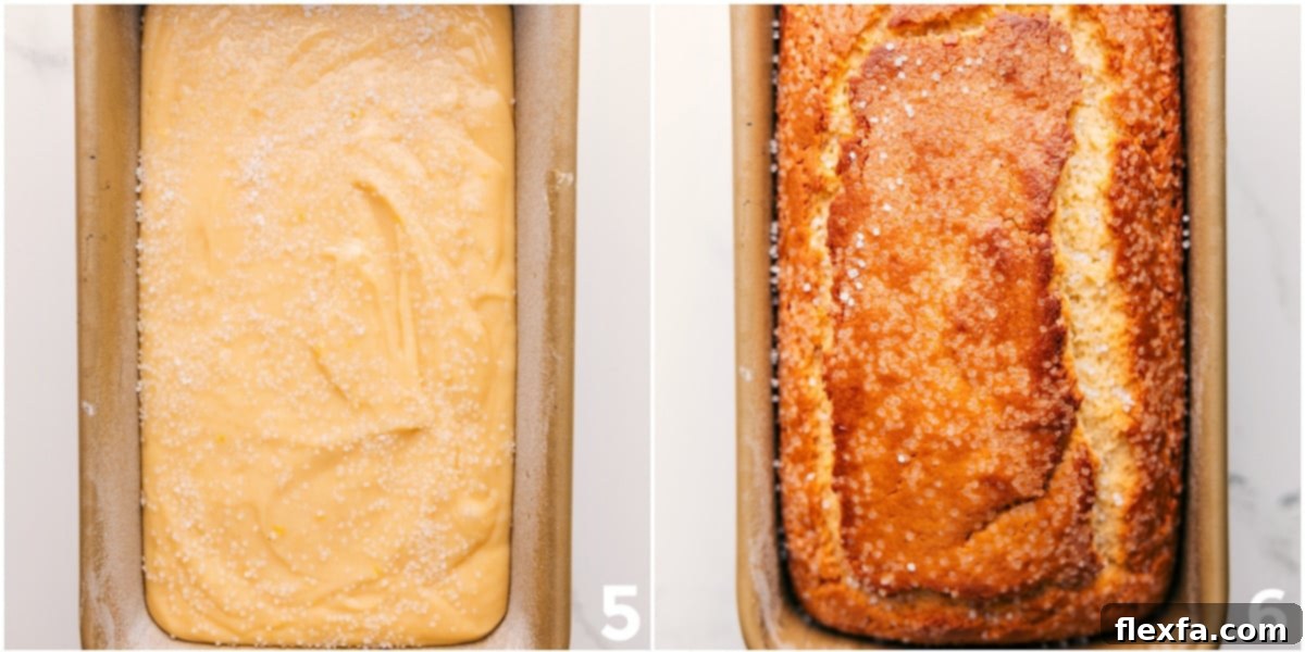 The batter added to a bread pan and then baked to perfection.