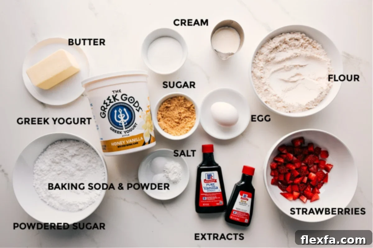 Ingredients for strawberry scones recipe