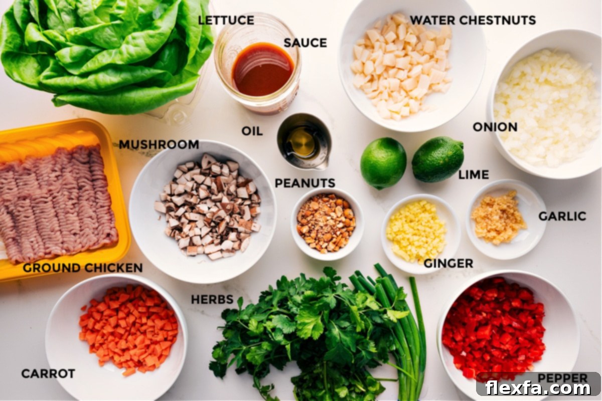 All the fresh ingredients for a delicious Lettuce Wrap Recipe