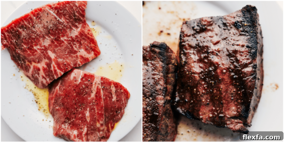 Steak grilling for the perfect steak sandwich.