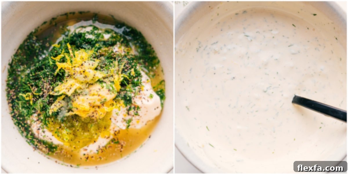 Lemon Dill Sauce Whisked Together in a Bowl