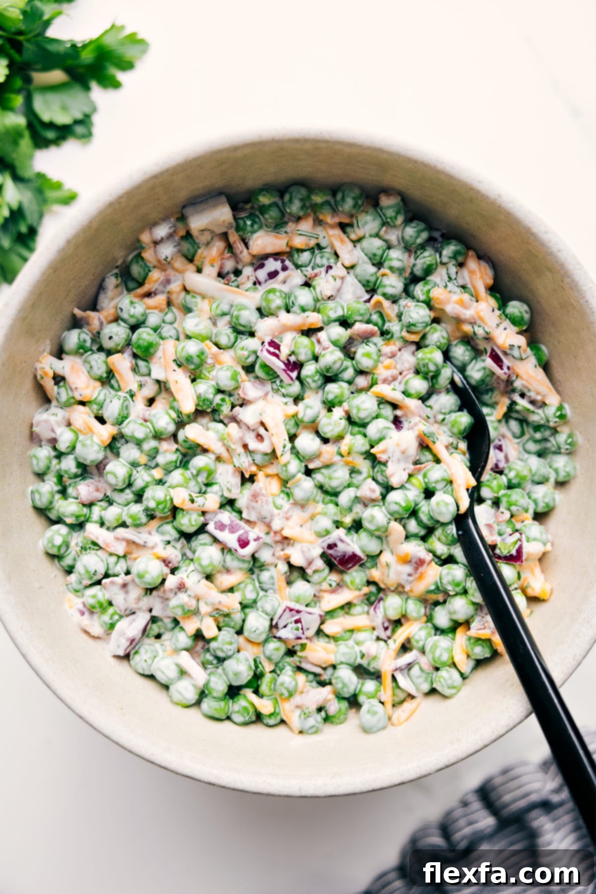 The Perfect Side Dish: Creamy Pea Salad Recipe Creamy Pea Salad Recipe ready to be enjoyed.