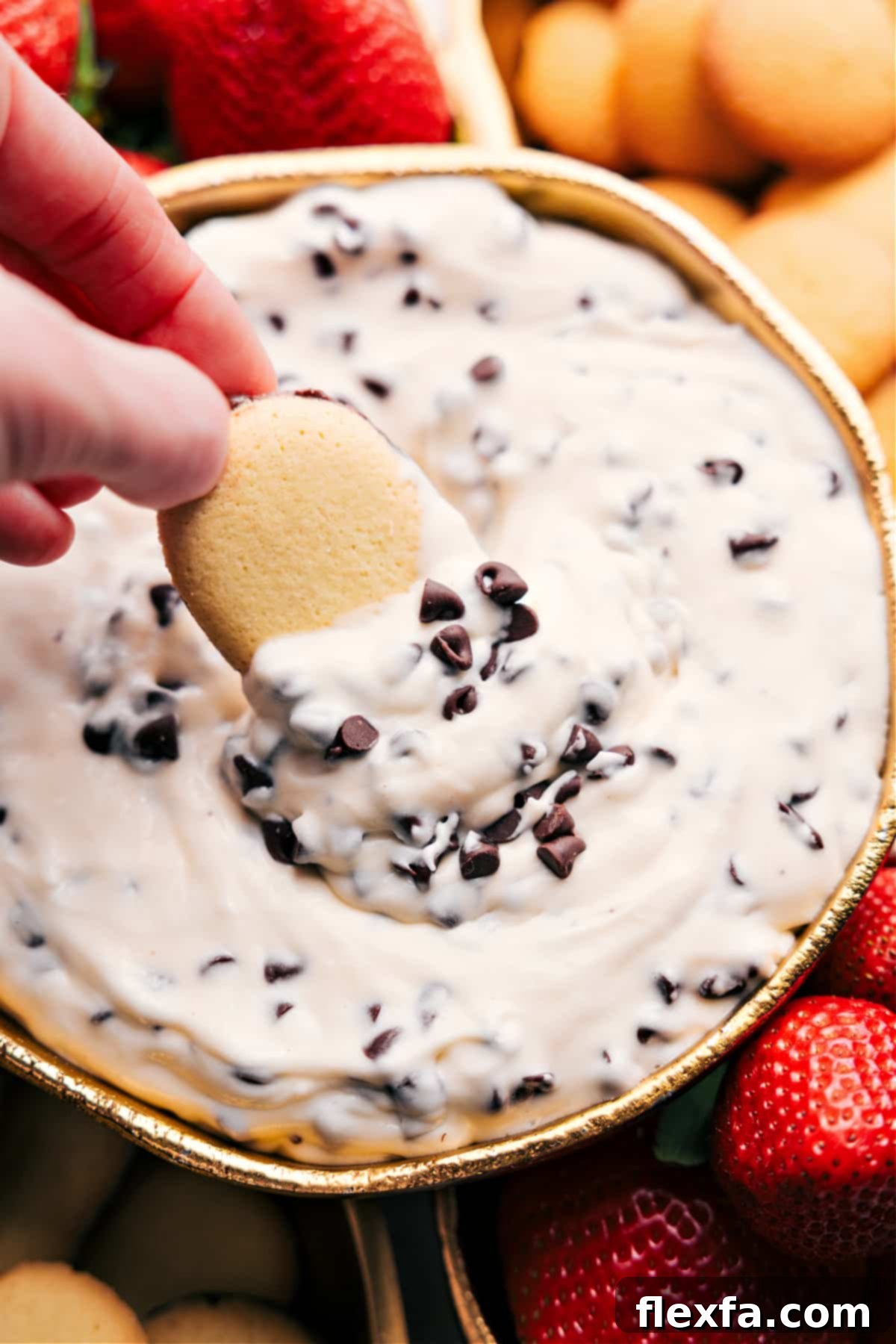 Chocolate Chip Dip with Cookie and Chocolate Chips