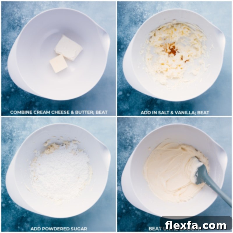 Cream cheese and butter being mixed together for the frosting