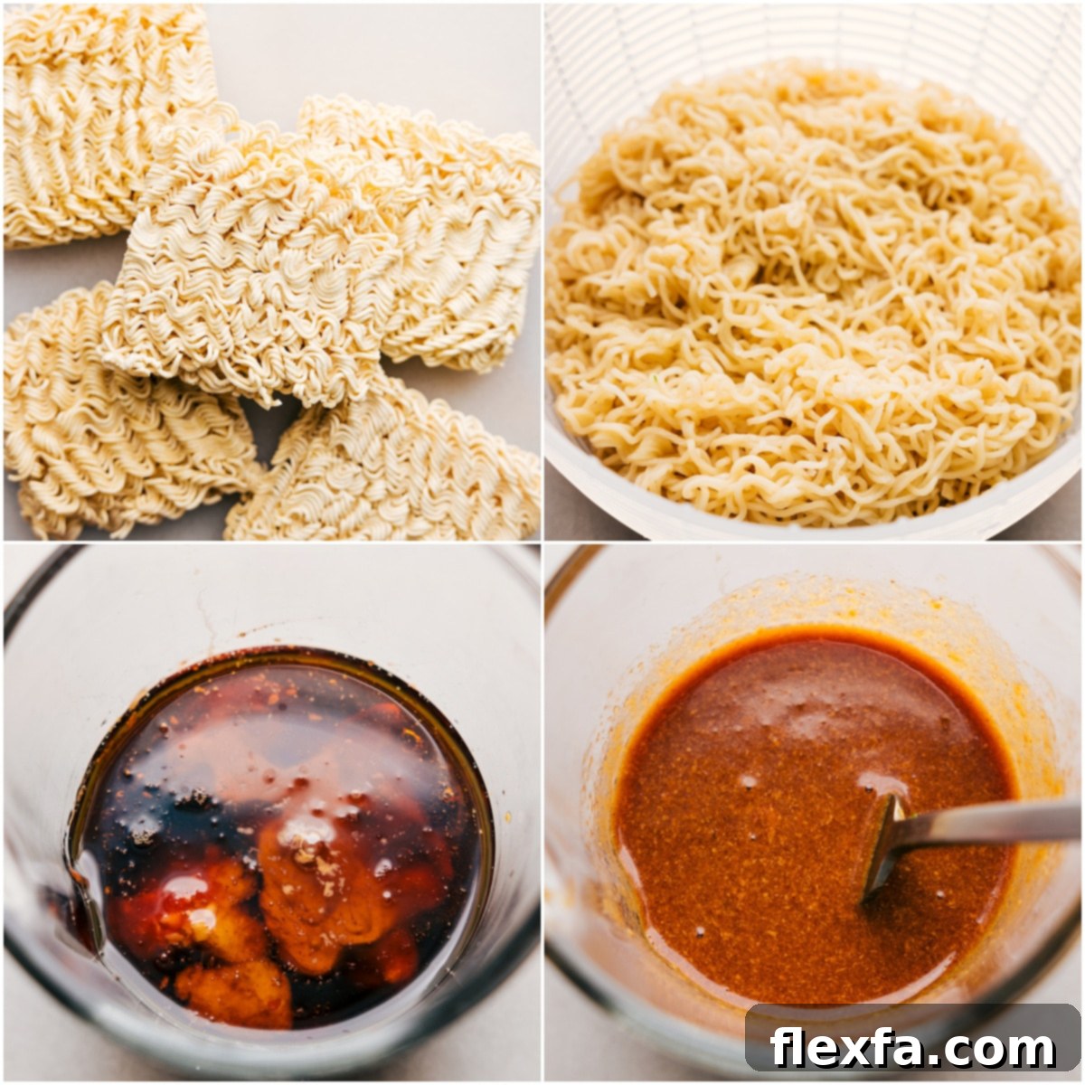 Ramen noodles cooking while the peanut sauce is whisked together for this Peanut Butter Ramen.