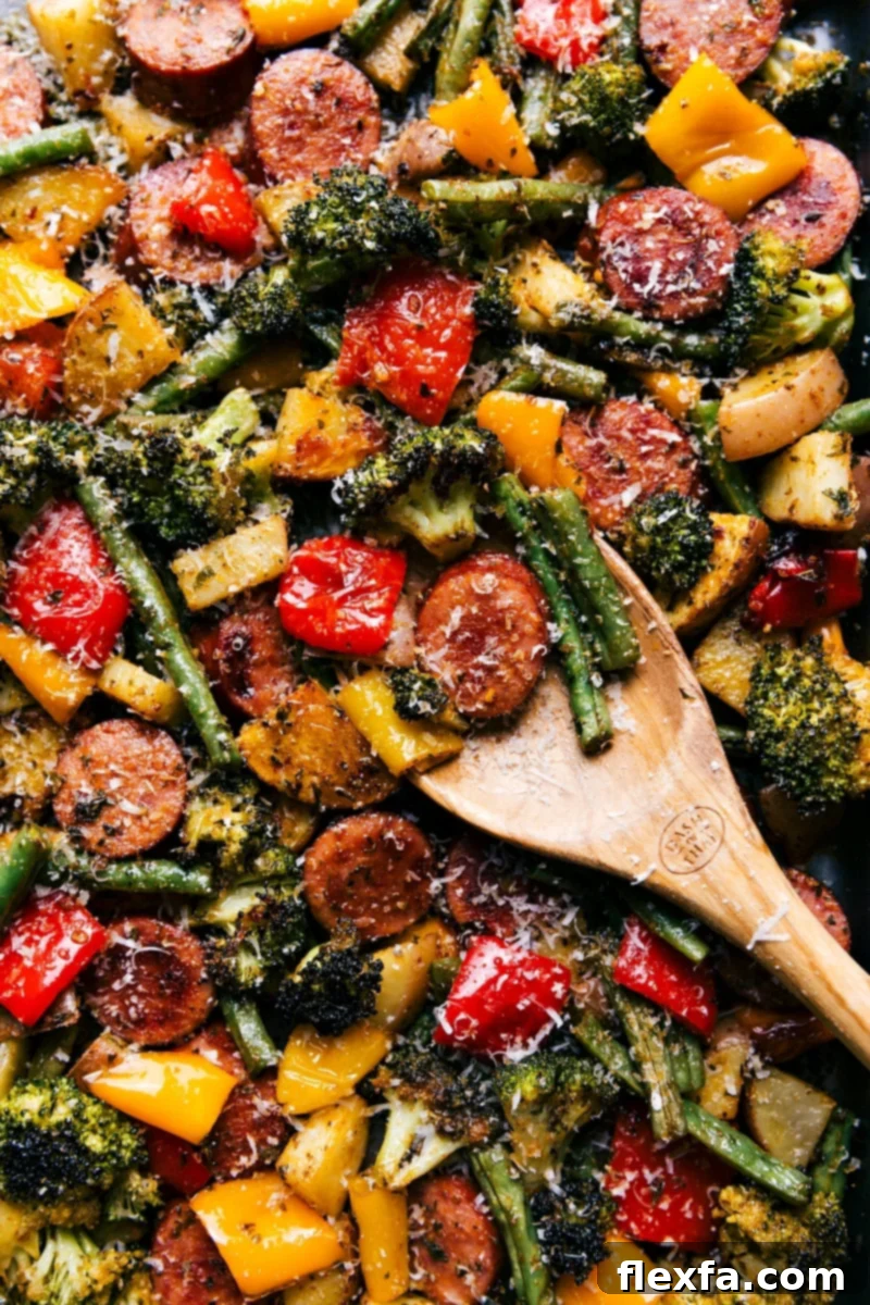 Sheet pan sausage and veggies.