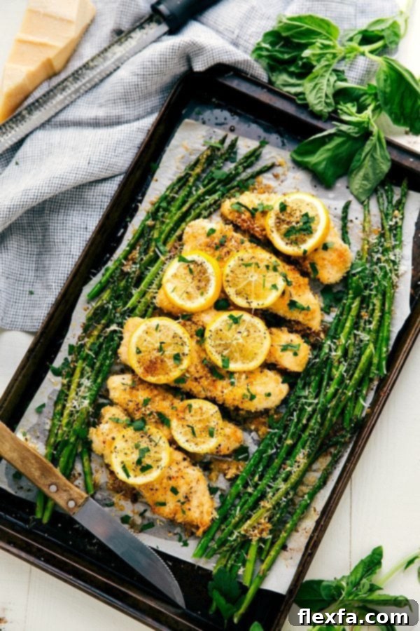 Lemon Parmesan Chicken and Asparagus fresh out of the oven.