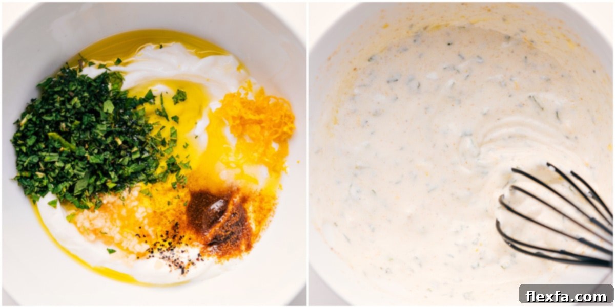 All the ingredients in this yogurt sauce whisked together for this chicken kofta recipe.
