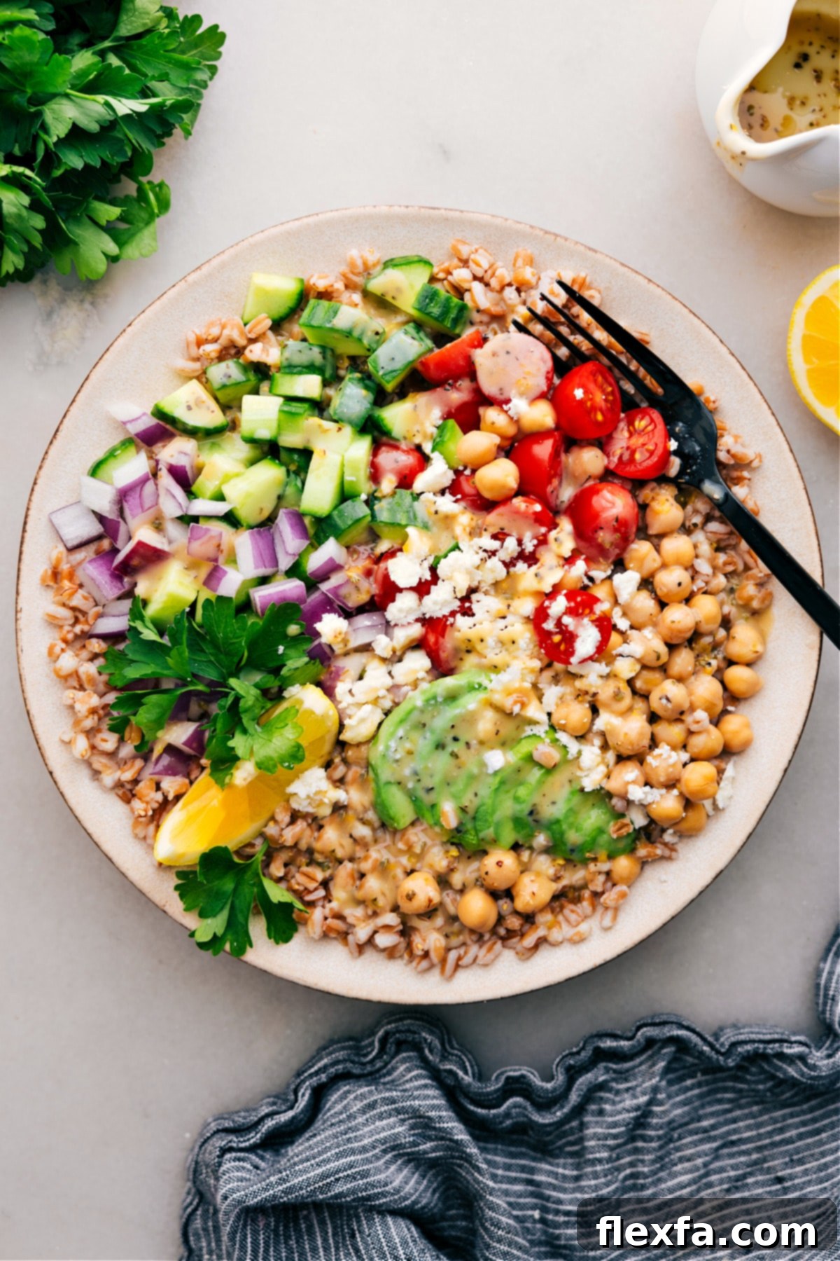 A hearty and colorful grain bowl.