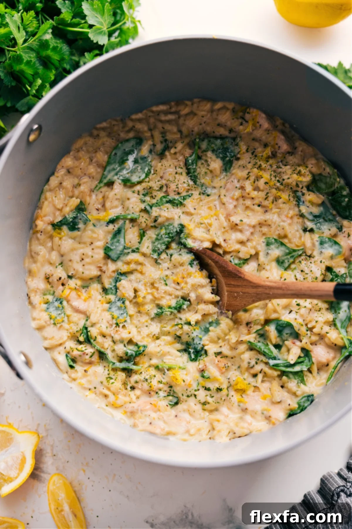 One Pot Lemon Chicken Orzo, a comforting and bright weeknight meal.