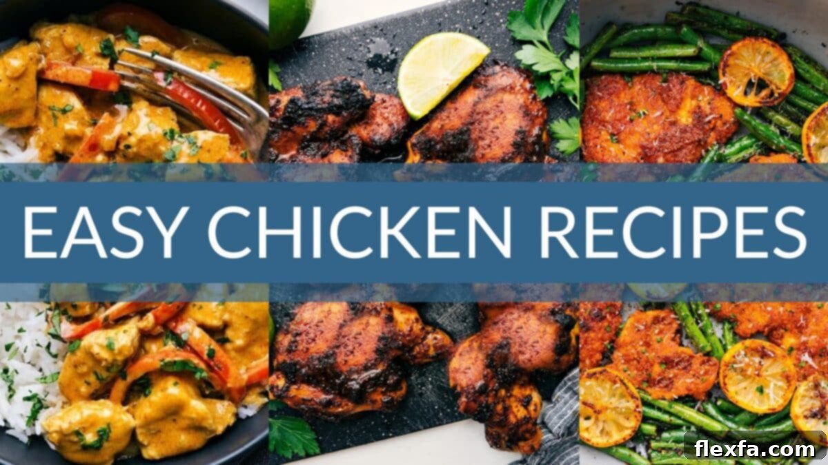 A vibrant collection of 40 easy chicken recipes, showcasing a variety of flavorful and simple chicken meals for dinner inspiration.