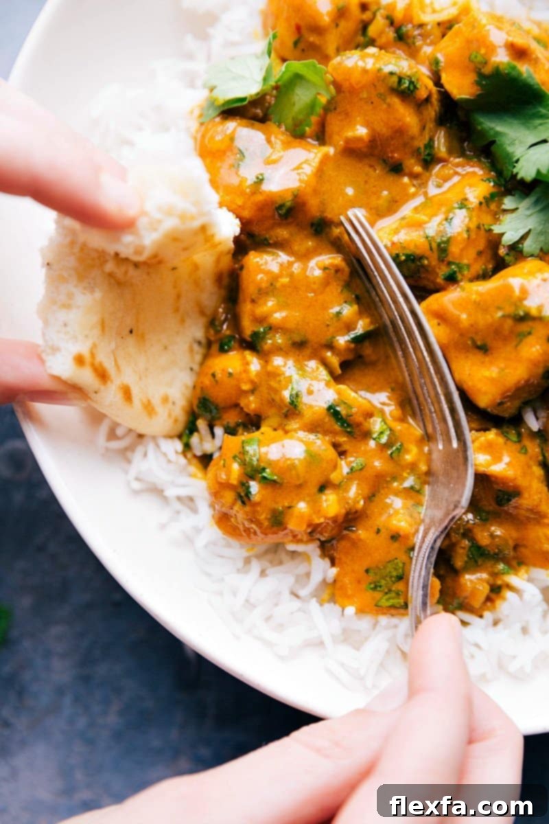 A simmering pot of 30-minute chicken curry, rich with aromatic spices and tender chicken.