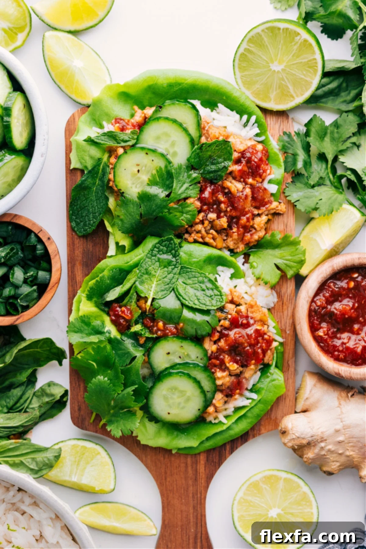 Fresh and vibrant Thai Chicken Larb, a savory ground chicken dish with garlic, ginger, lime, and fresh herbs.