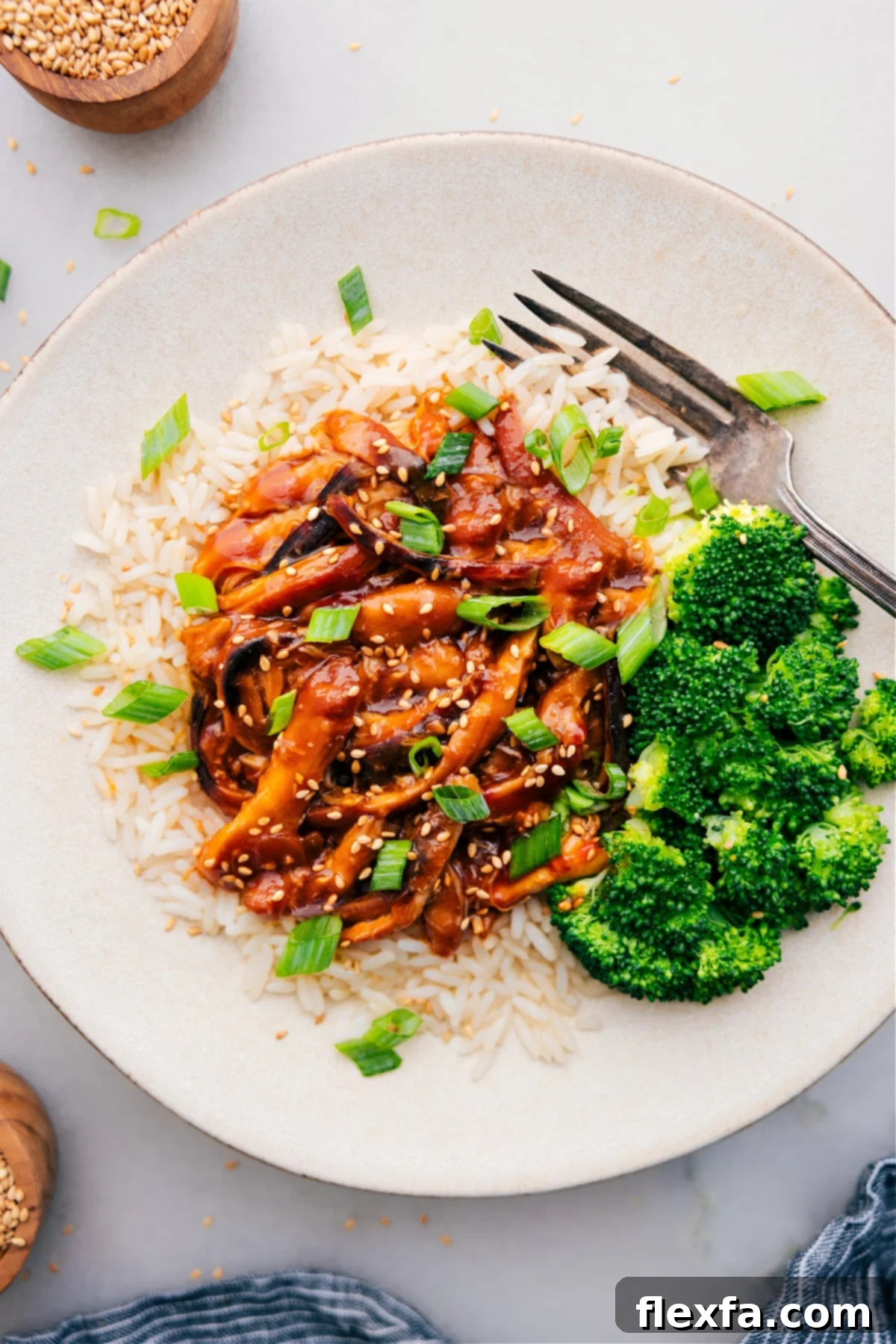 Succulent honey garlic chicken thighs, coated in a delicious sweet and savory sauce.