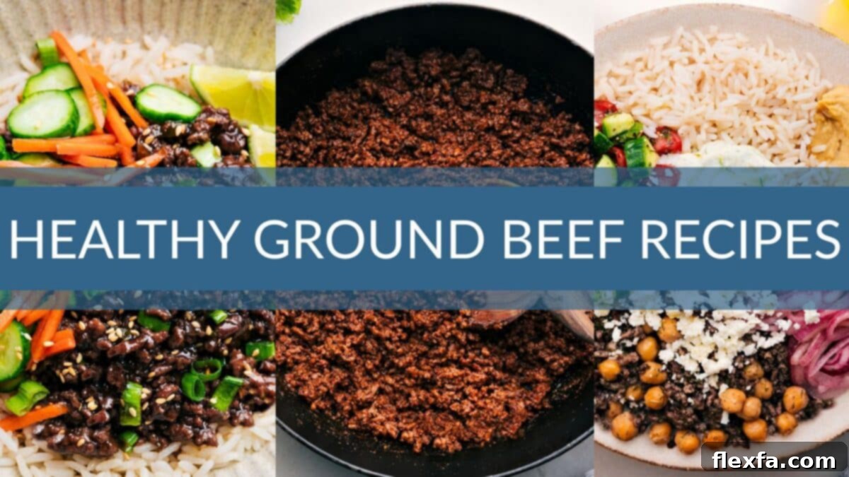 A collage featuring 24 healthy and delicious ground beef recipes.